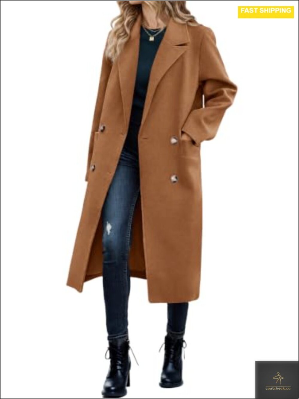 Women's Double Breasted Pea Coat Long Trench Winter Overcoat with Pockets